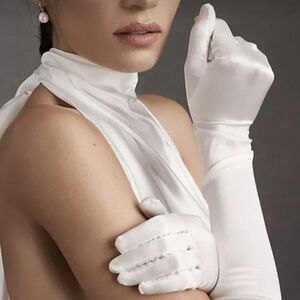 Pale Champagne Satin Stretchy Gloves Wedding And Formal Occasions 23inch 2 Avail
